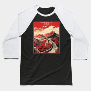 The Great Wall of China Vintage Poster Tourism Baseball T-Shirt